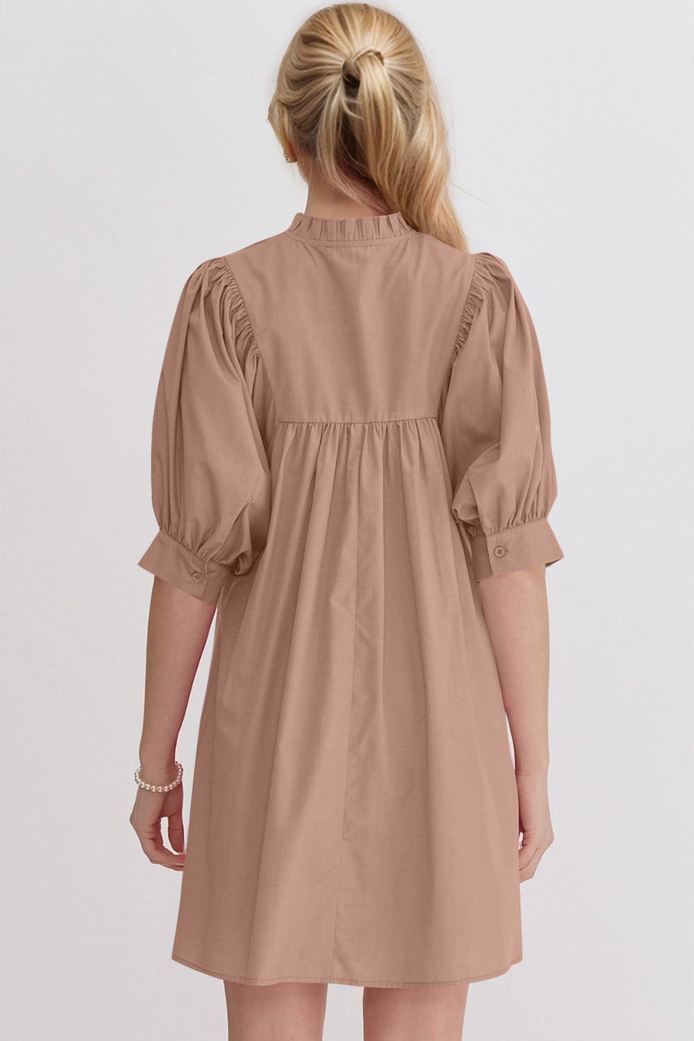 Pink Puff Sleeve Mini Dress – Casual Feminine Summer Dress
