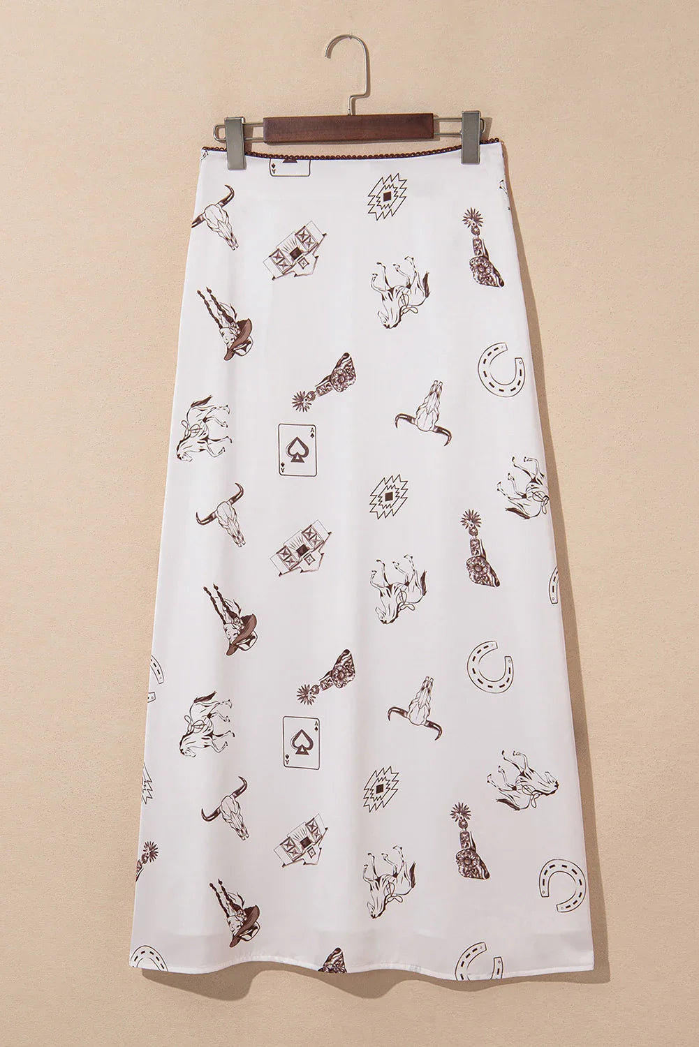 Western Lace Trim High Waist Maxi Skirt