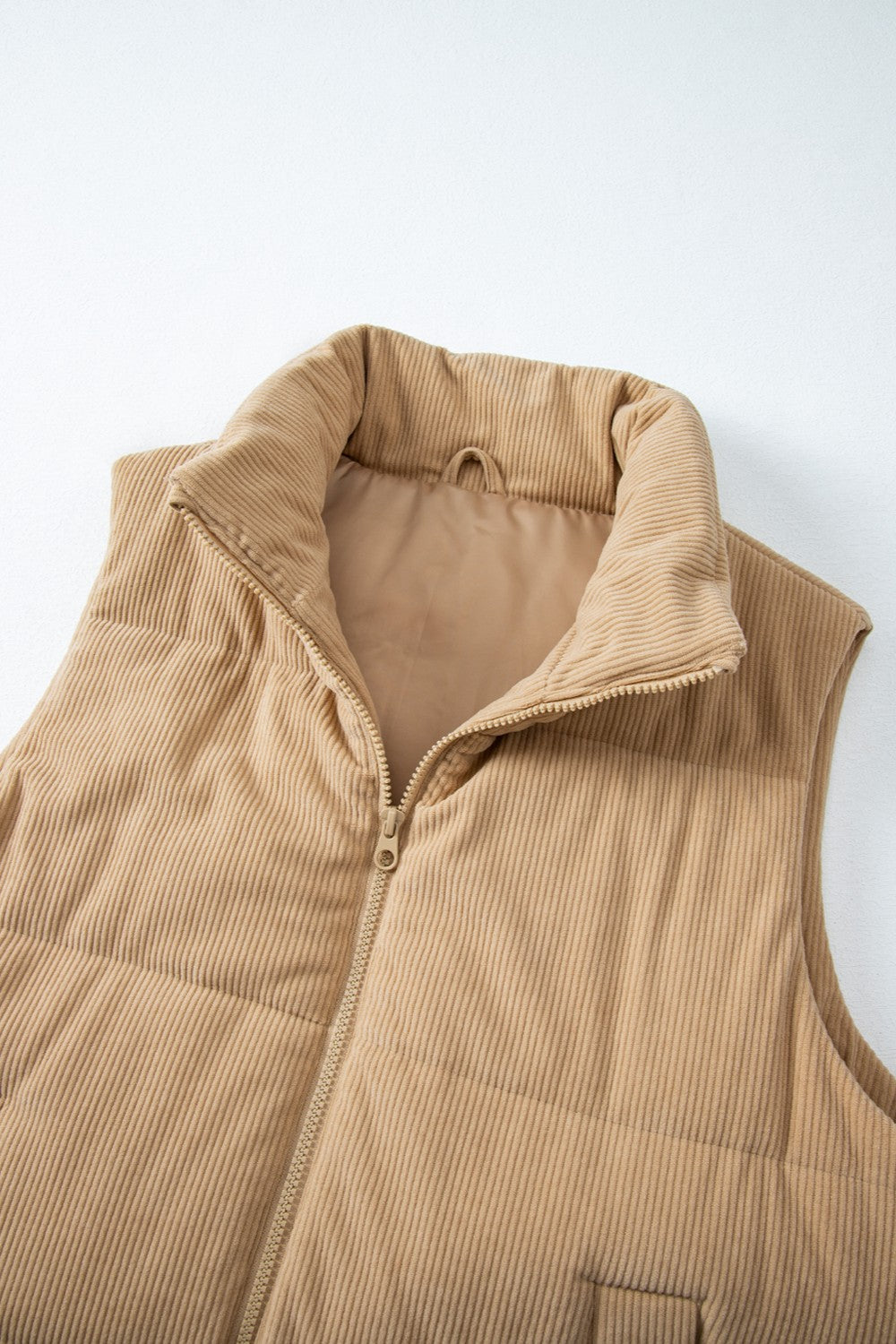 Pocketed Zip Up Turtleneck Vest Coat | Polyester