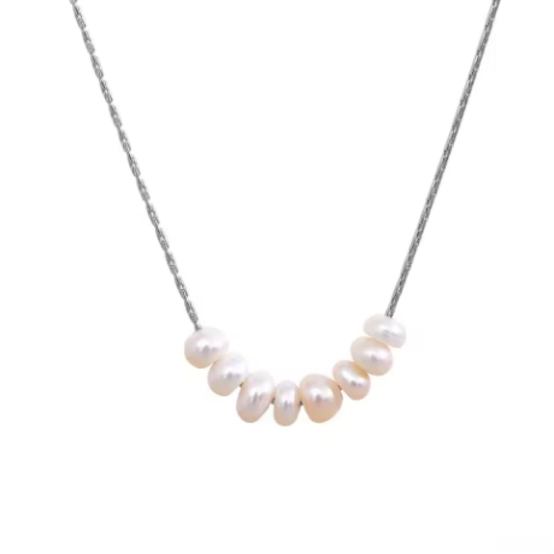 Natural Pearl Beads Chic Exquisite Necklace Thin Chain Stainless Steel Minimalist Charm Collar Jewelry Women