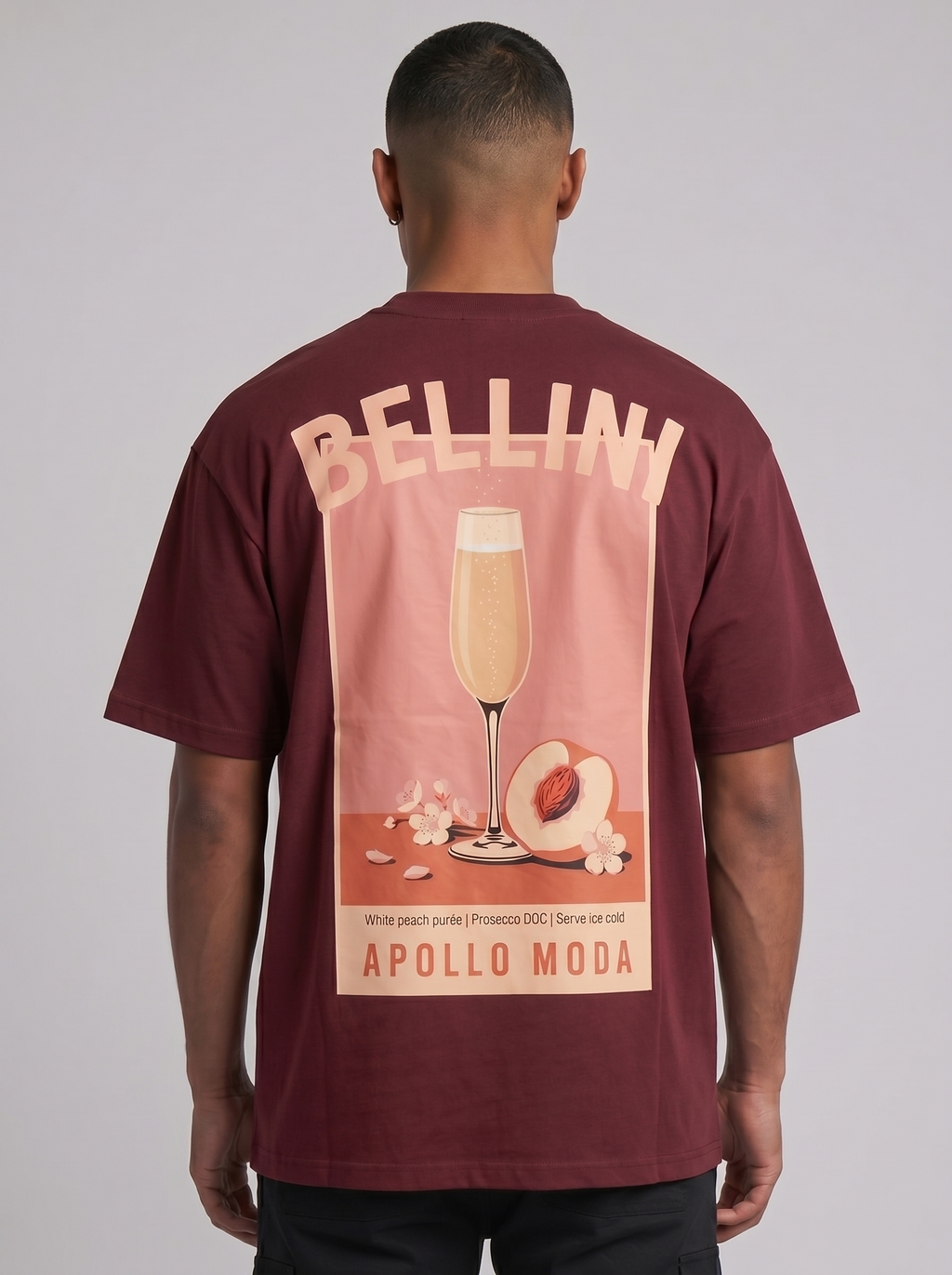 Bellini oversized heavyweight graphic tee in maroon by Apollo Moda