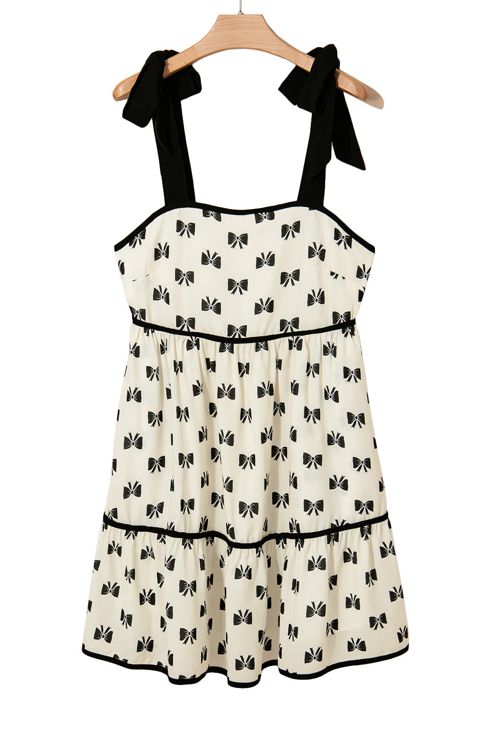 White Bow Knot Color Contrast Trim Mini Dress | Cotton