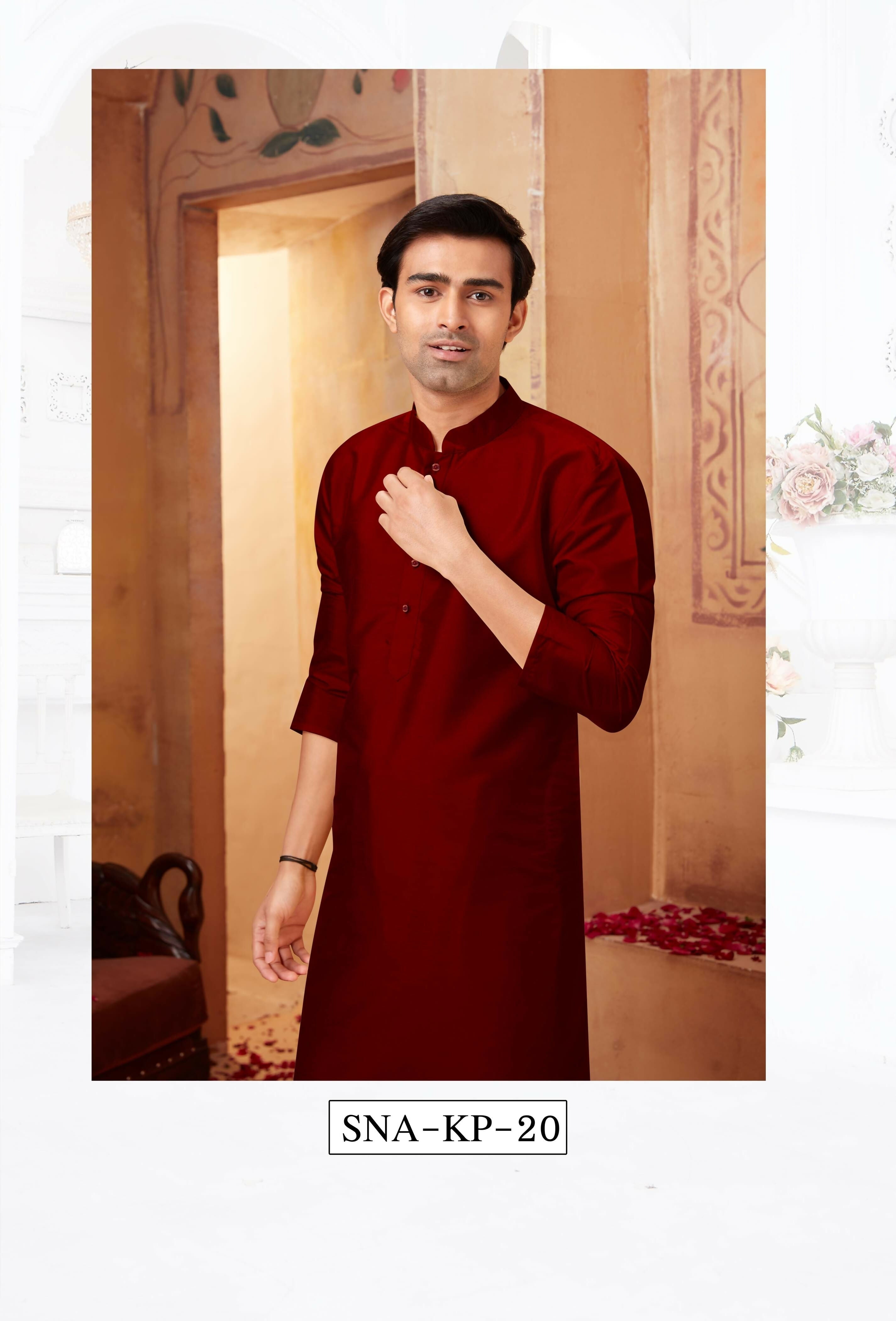 Maron Art Silk Kurta Pyjama Set for Boys