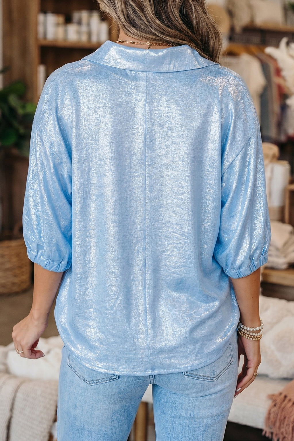 Jolene Half Sleeve Metallic Top - Shimmer Party Blouse