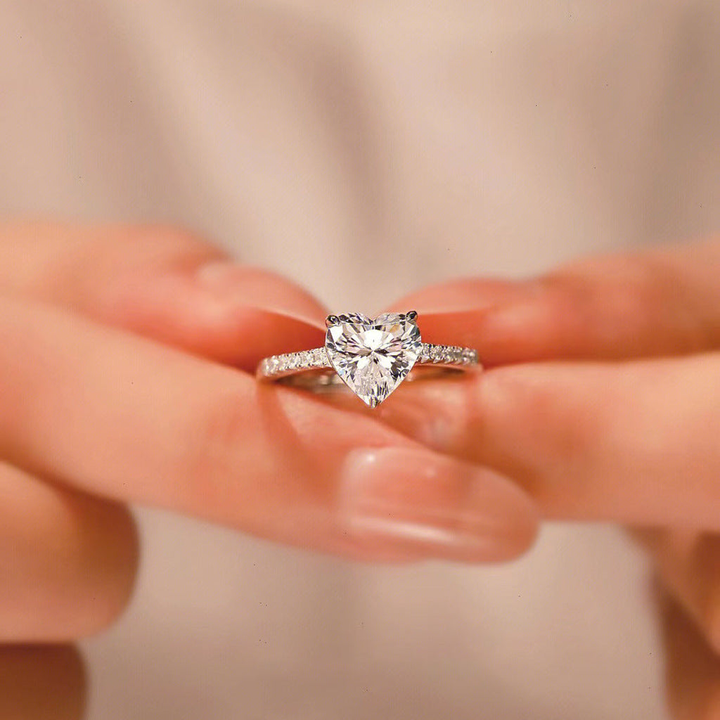 Heart Shaped Simulated Moissanite Ring With Zircon Accent For Women