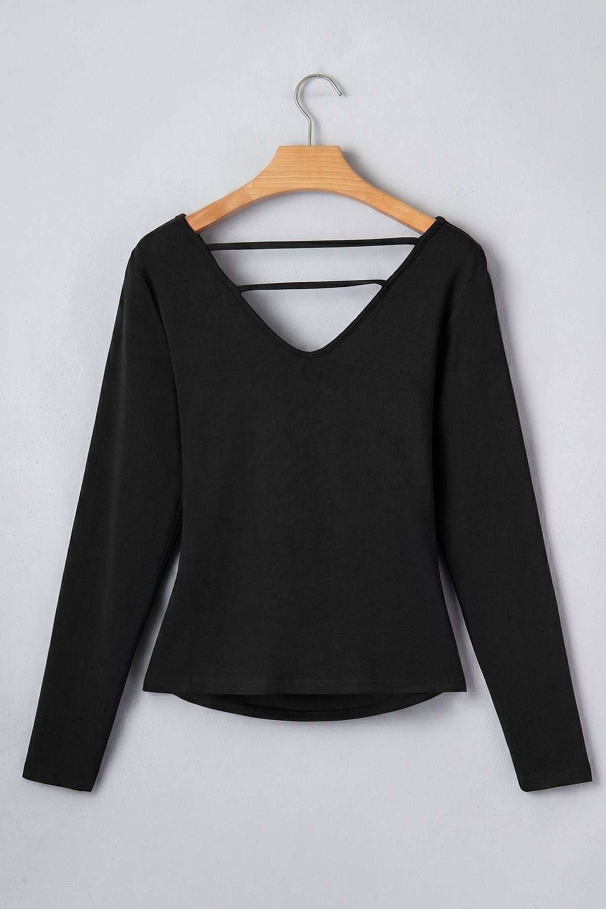 Solid Cowl Neck Ribbed Knit Long Sleeve Top