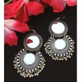 Oxidized mirror earrings with elegant hanging drops for party and evening wear.