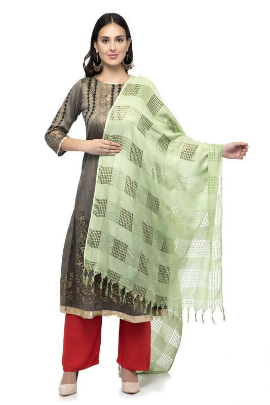 Pista Green cotton dupatta featuring a window design pattern, ideal for casual styling.