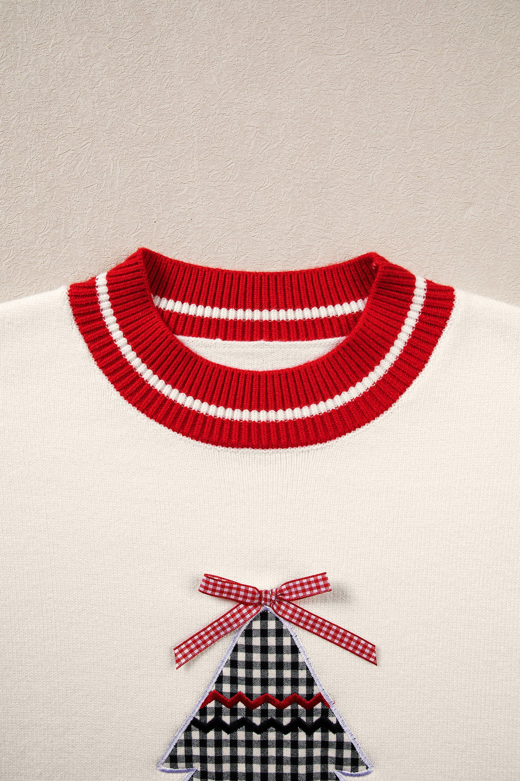 Christmas Tree Gingham Patch Embroidered Sweater
