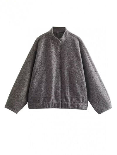 Casual Drop Shoulder Snap Down Jacket with Pockets