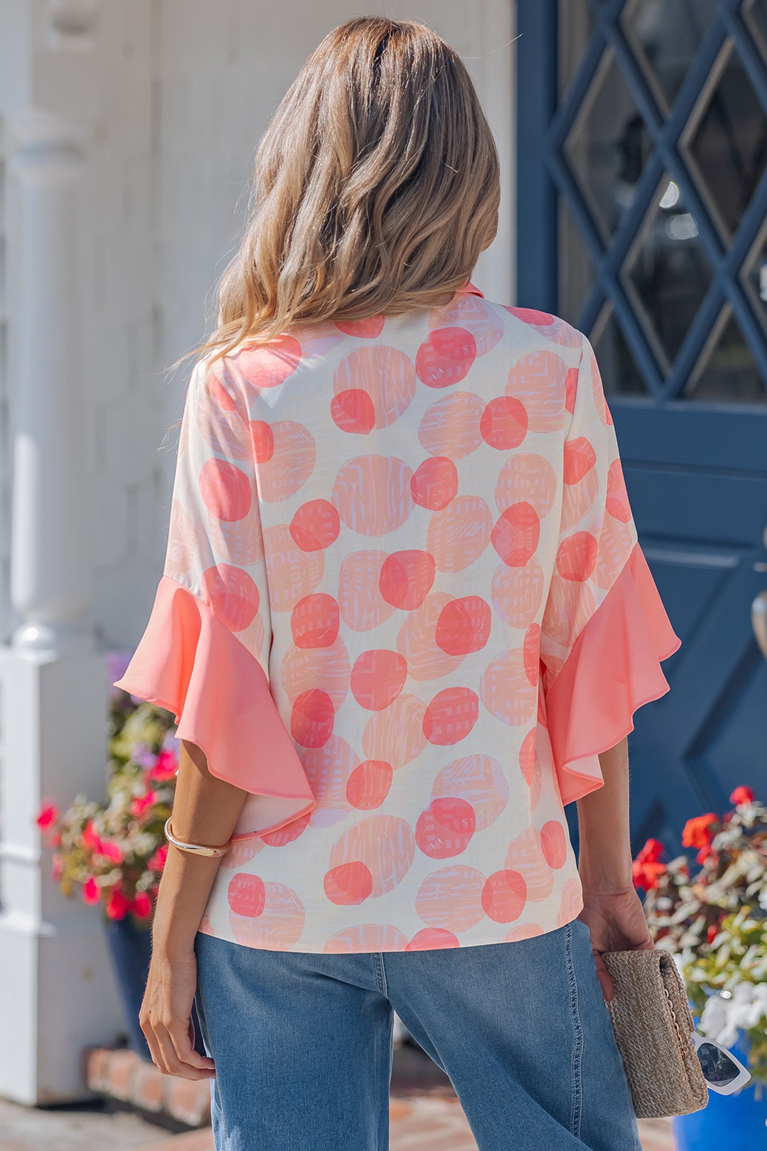 Polka Dot Ruffle Short Sleeve Babydoll Shirt