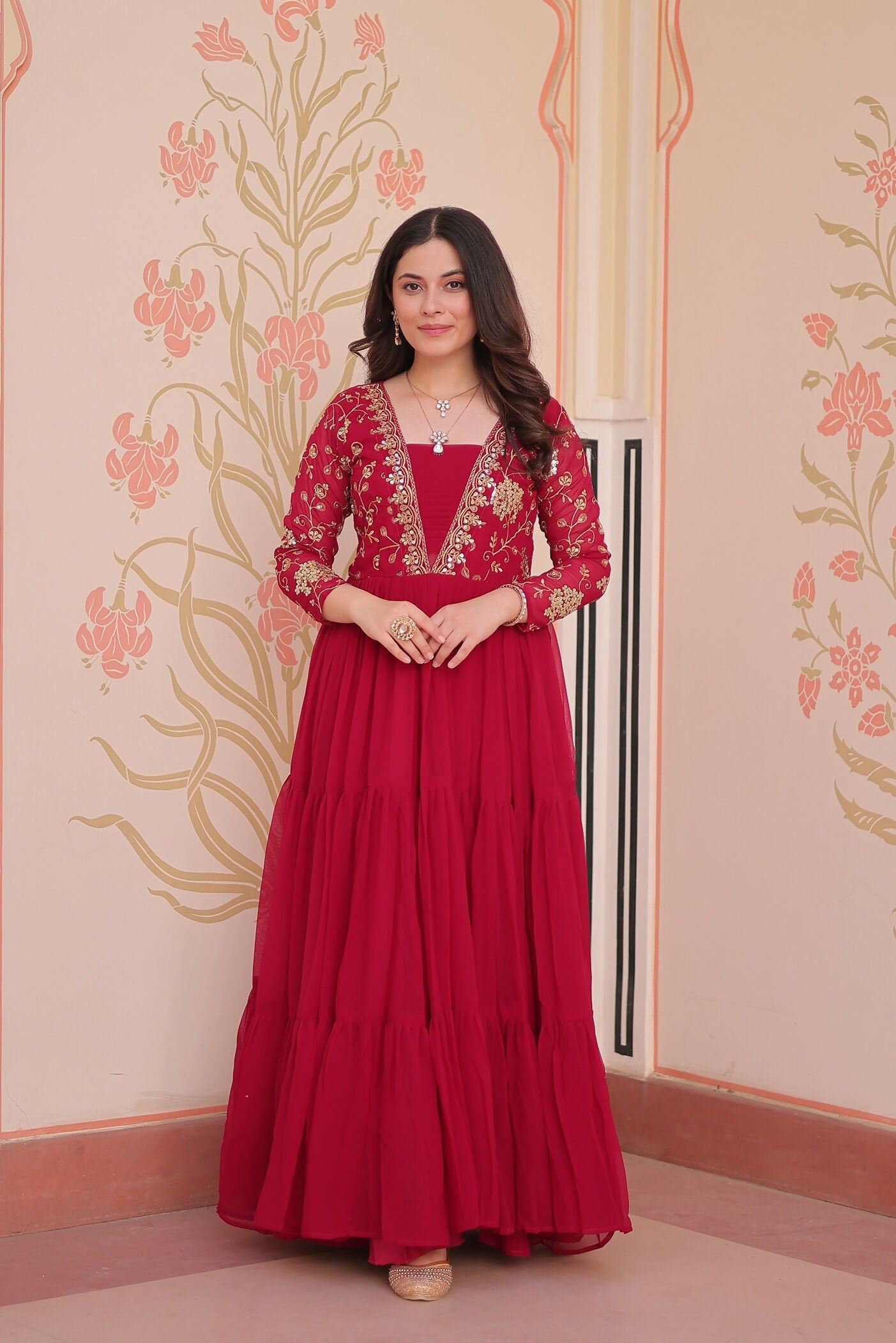 Pink Georgette Sequence Embroidery Work Dress