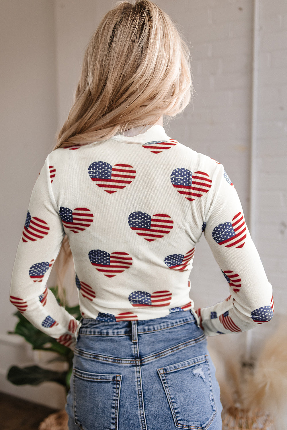 Americana Heart Mesh Long Sleeve Bodysuit