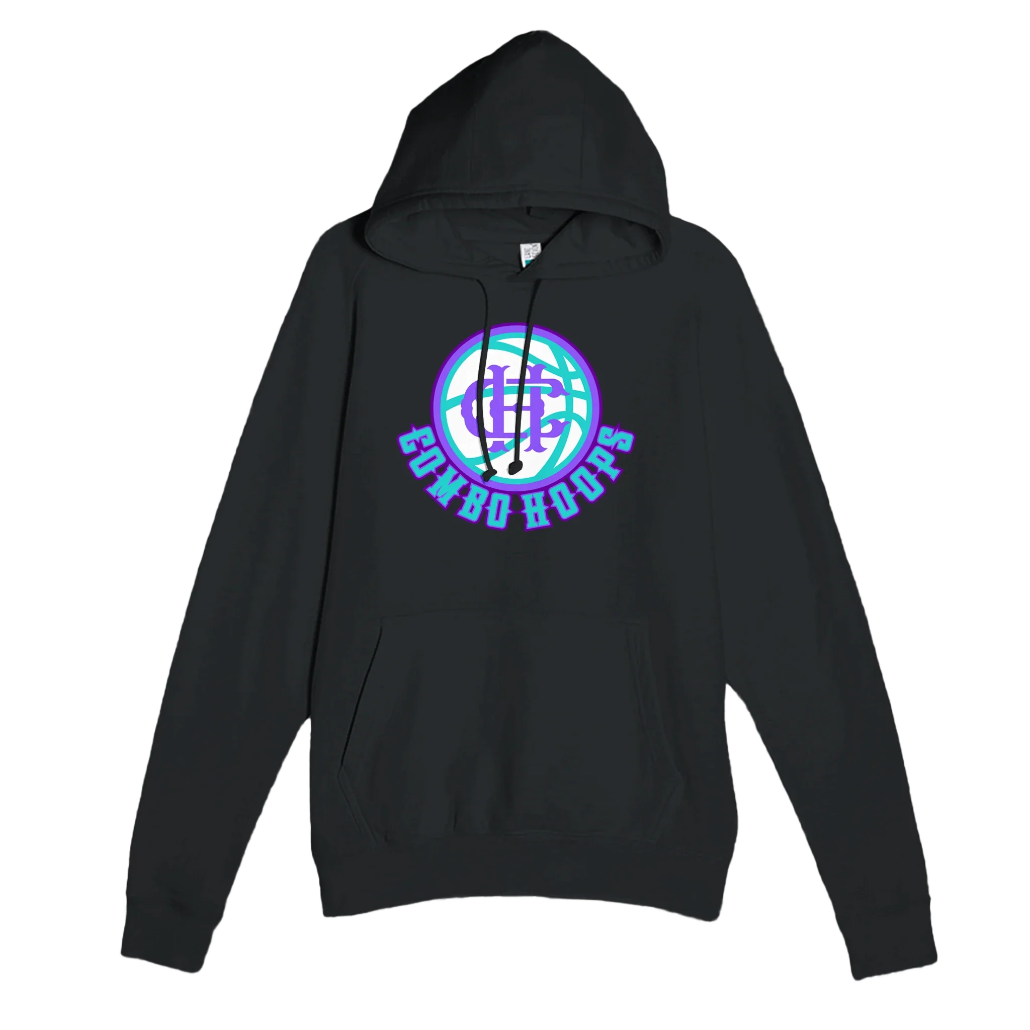 Black long-sleeve pullover hoodie with NH Combo Hoops logo graphic on the chest