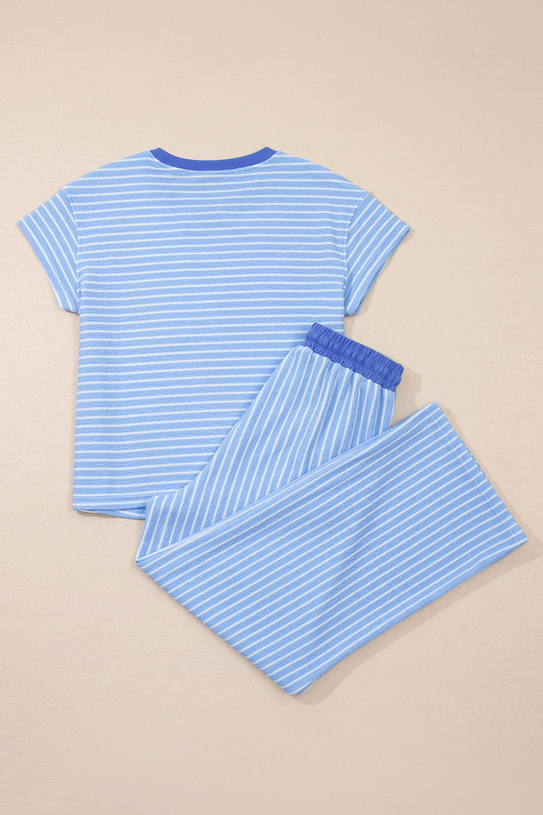 Women's Striped Crew Neck Tee and Drawstring Pants Loungewear Set