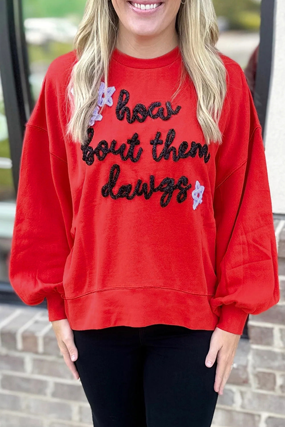 Fiery Red Glitter Graphic Sweatshirt - Georgia Dawgs