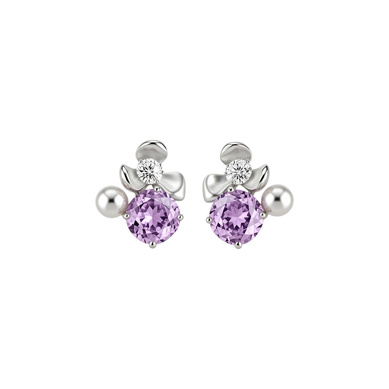 Women Flower Cubic Zirconia Pearl Stud Earrings,Fresh Sweet Light Luxury Delicate Dangle Earrings,Niche Design Fashion Daily Occasion Jewelry