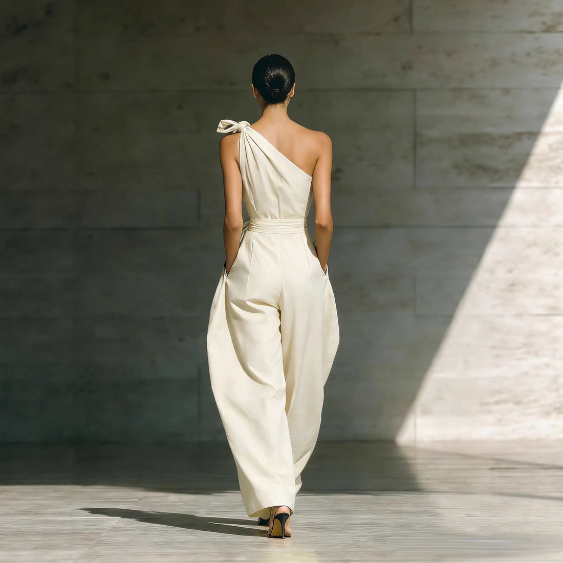 Women's One-Shoulder Belted Wide-Leg Jumpsuit - Image 2
