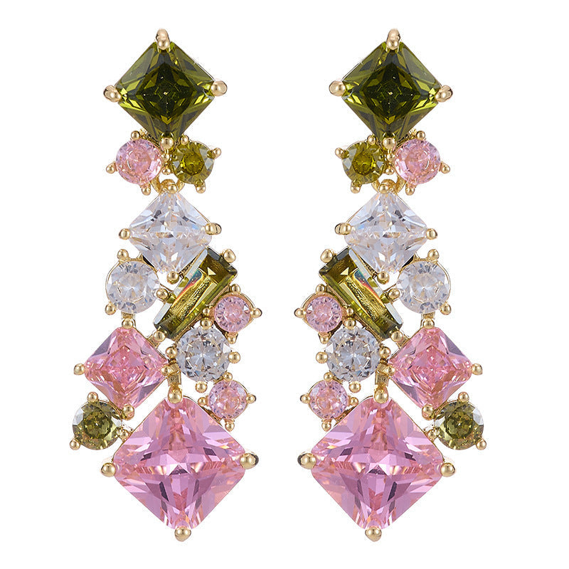 Affordable Luxury Colored Gemstone Geometric Square Earrings