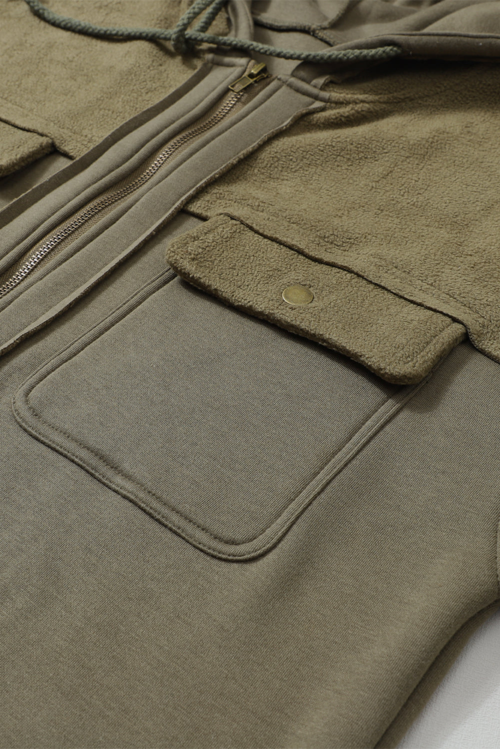 Green Bishop Sleeve Zip Up Hoodie Jacket with Flap Pockets