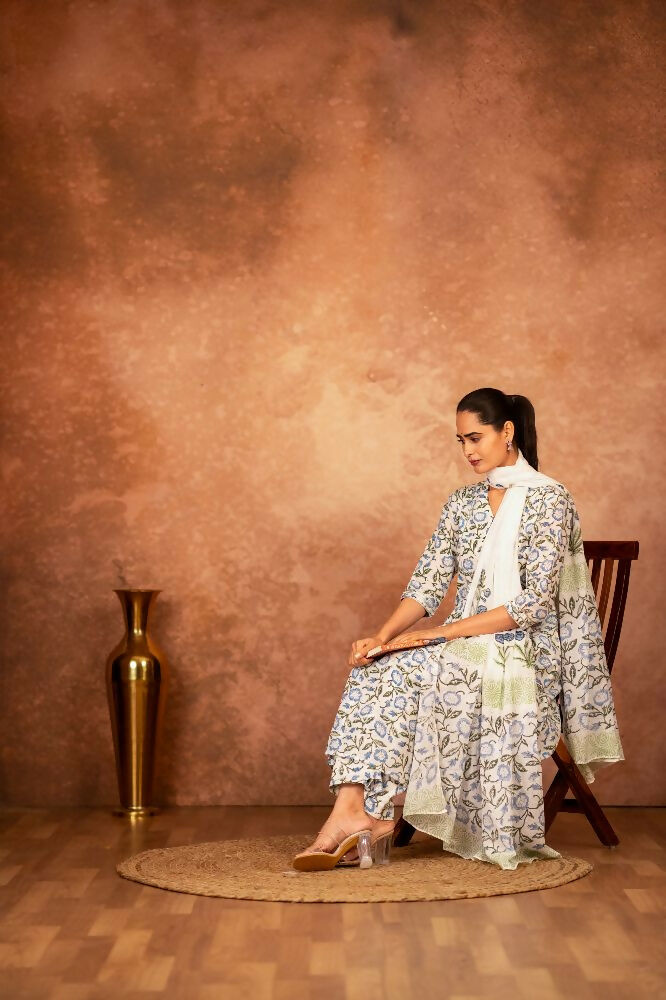 Blue Hand Block Printed Cotton Suit Set