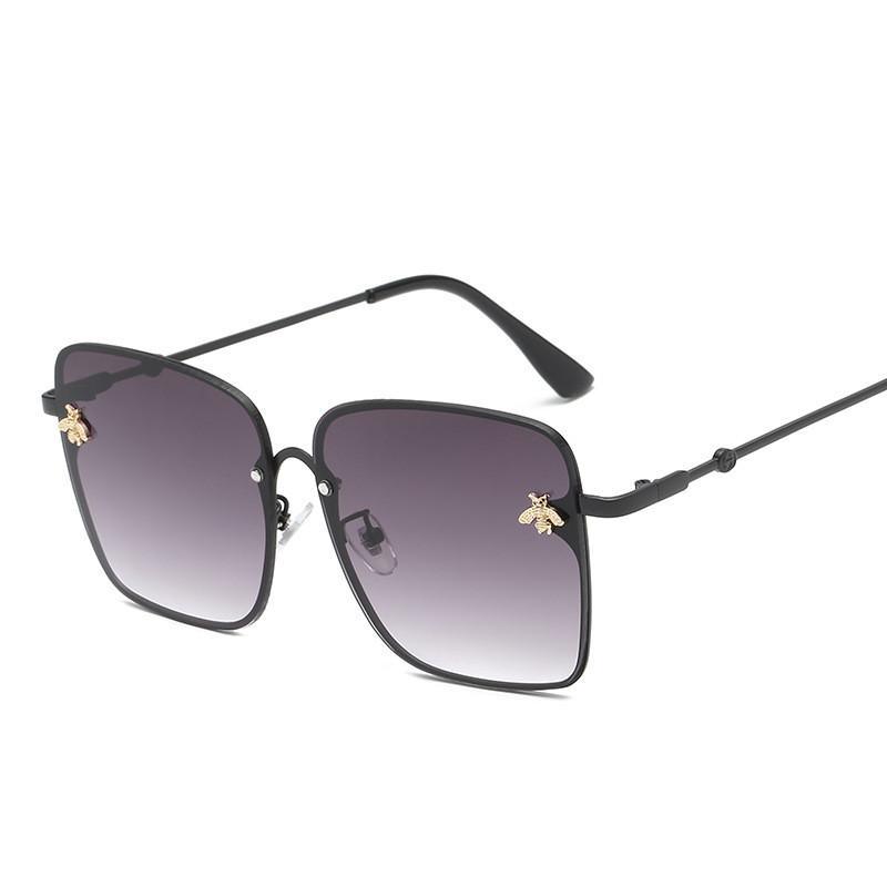 Women's Oversized Square Bee Sunglasses Modern Metal Designer Style