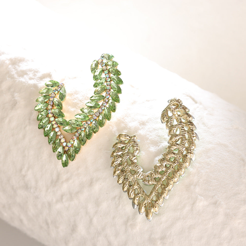 European American Light Luxury Marquise Rhinestone Earrings Exaggerated Banquet Gown Ear Jewelry High End Colored Crystal Alloy Stud Earrings For Women Wholesale