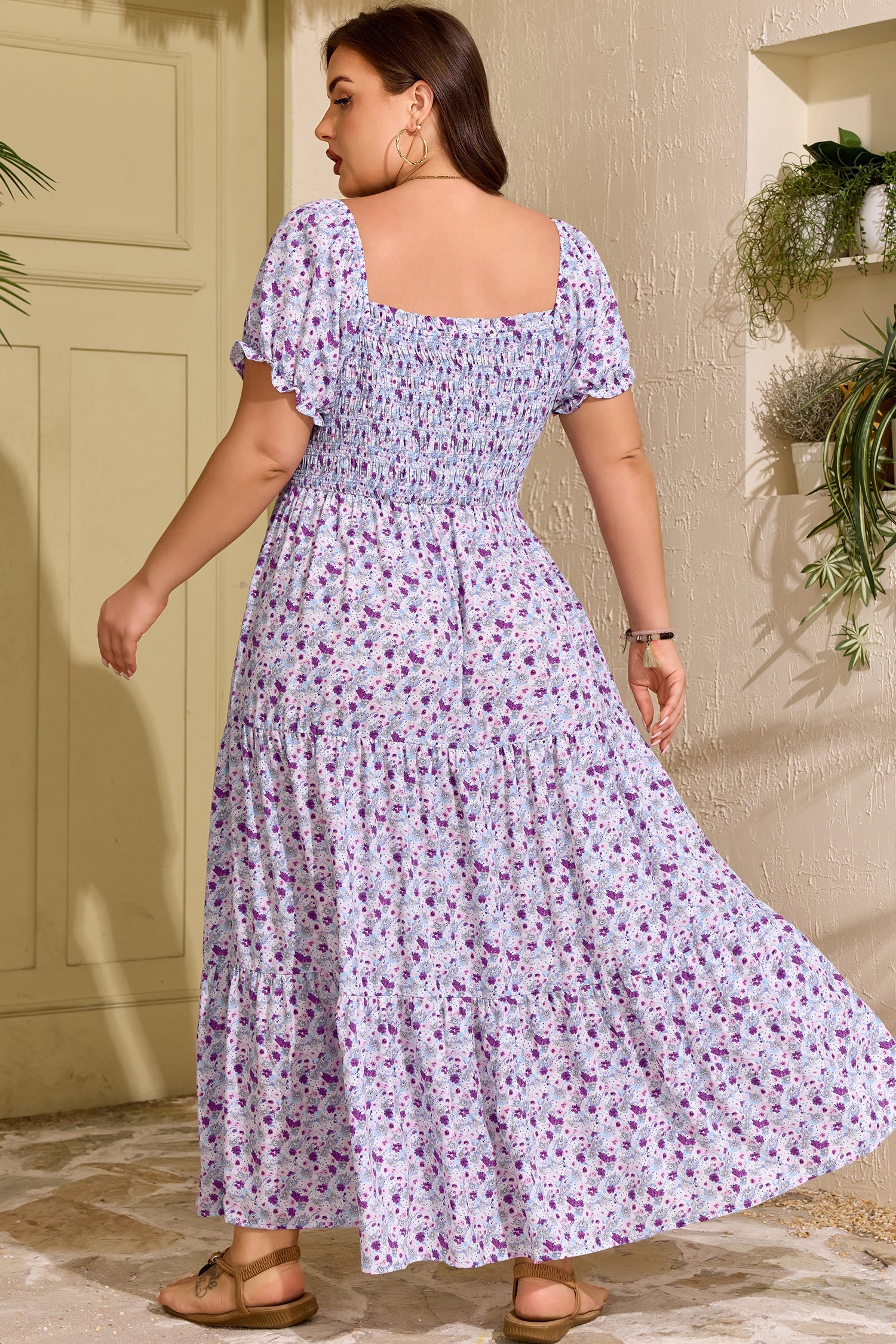 Kelsey Square Smocked Maxi Dress with Puff Sleeves and Floral Print