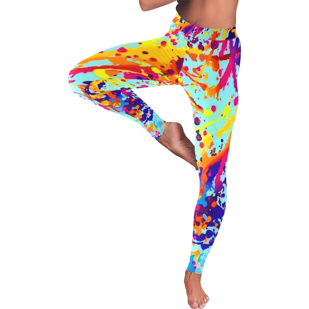 Women's Low Rise Paint Splatter Leggings - Vibrant All-Over Print - Image 4