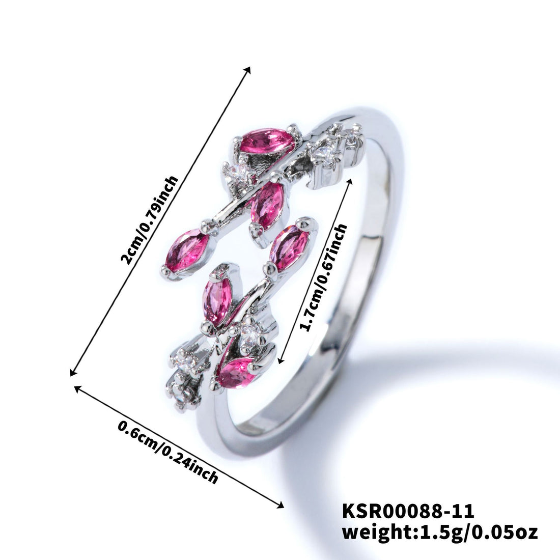 Bohemian Leaf Ring with Zircon Inlay, Nature-Inspired Jewelry