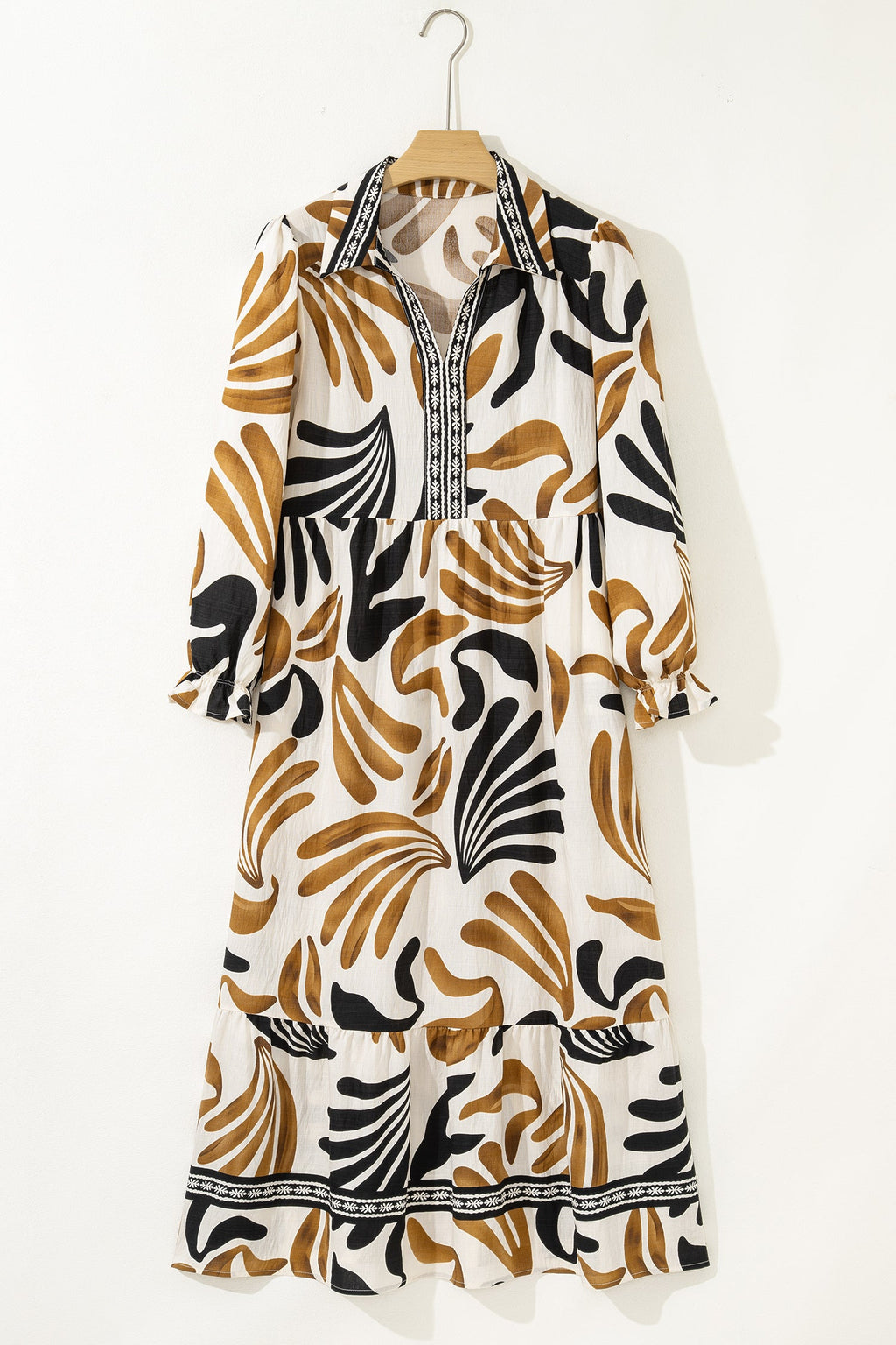 Zaylee Long Sleeve Ruffle Hem Dress in Earth Hue Floral