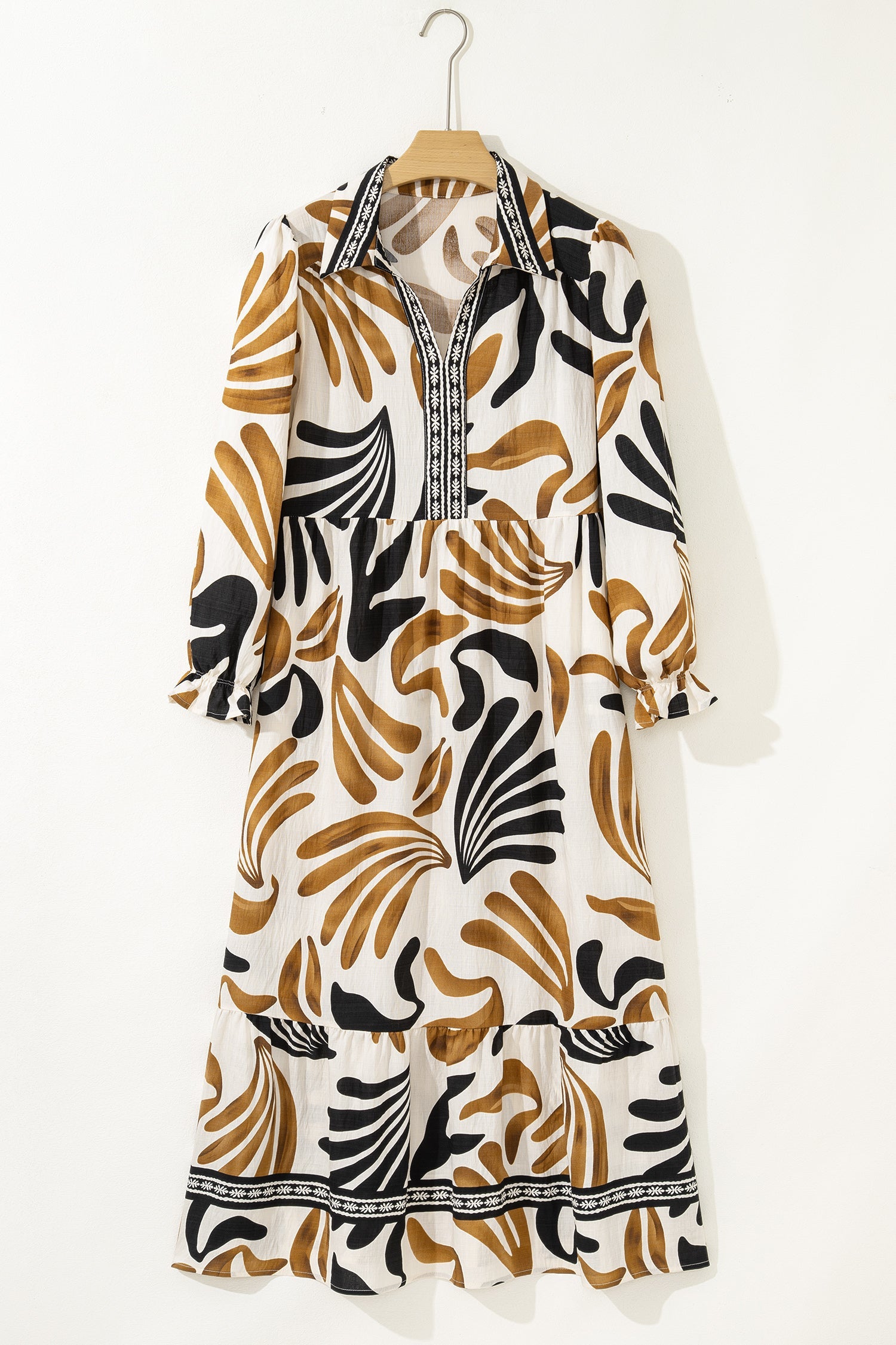 Zaylee Long Sleeve Ruffle Hem Dress in Earth Hue Floral