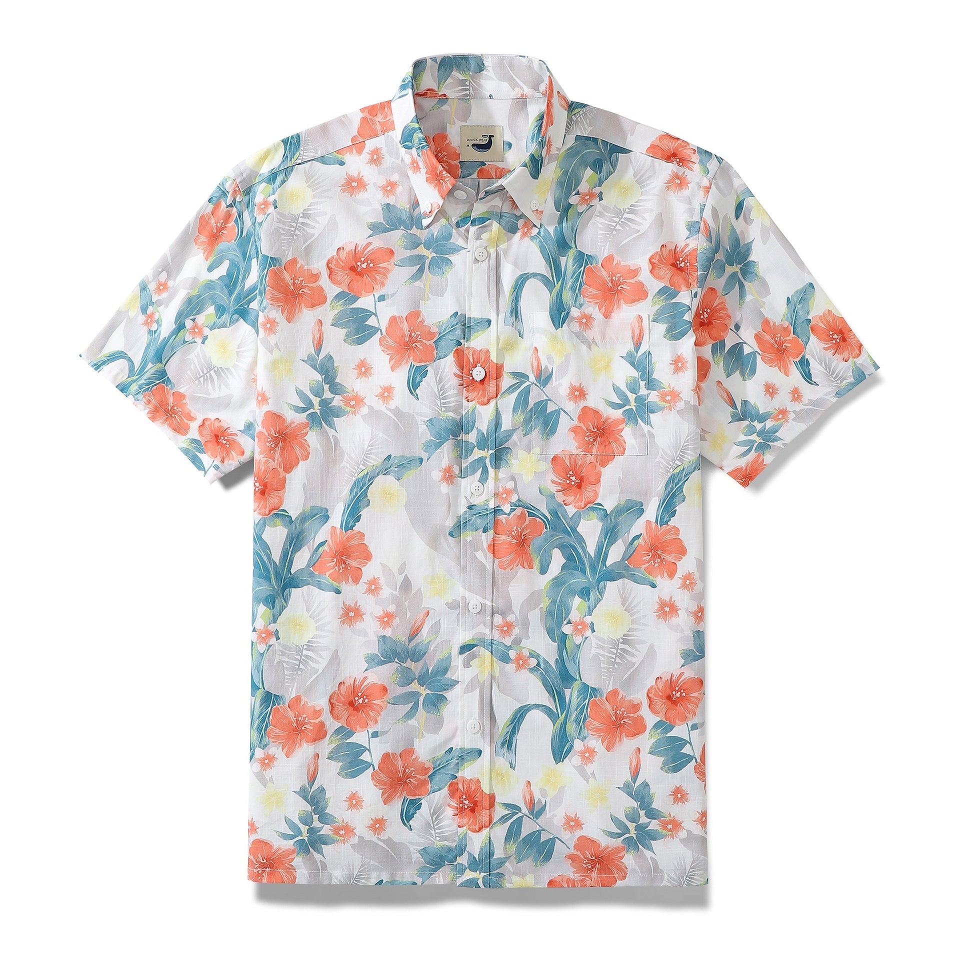 Men wearing a vibrant tropical floral print short sleeve Hawaiian button down shirt
