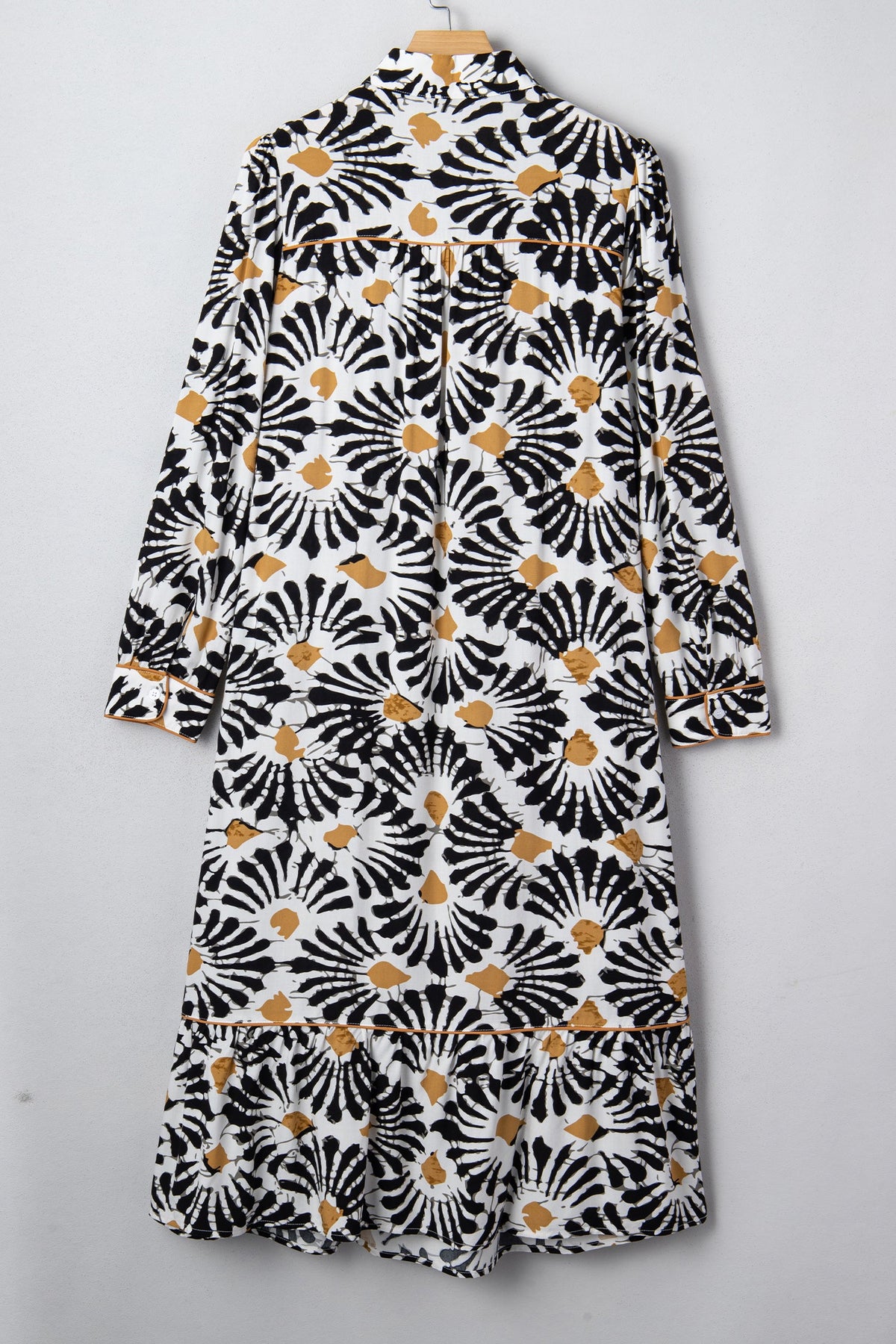 Abstract Floral V-Neck Long Sleeve Maxi Dress