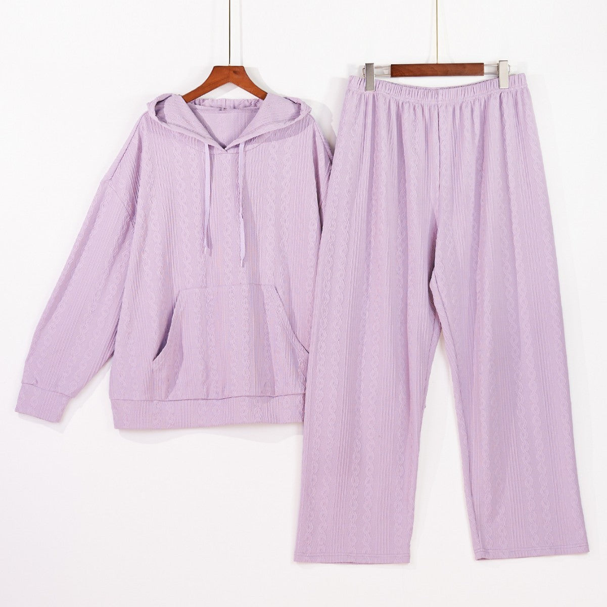 Women's Hooded Knit Sweater Set Lavender Loungewear Lounge Trousers