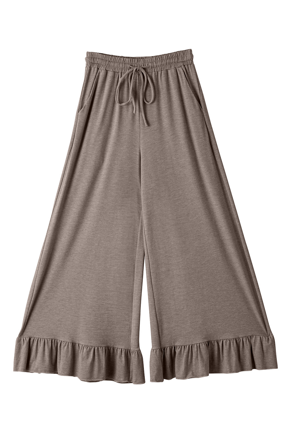 Women’s Wide Leg Knit Pants with Ruffle Hem - Relaxed Bohemian Style