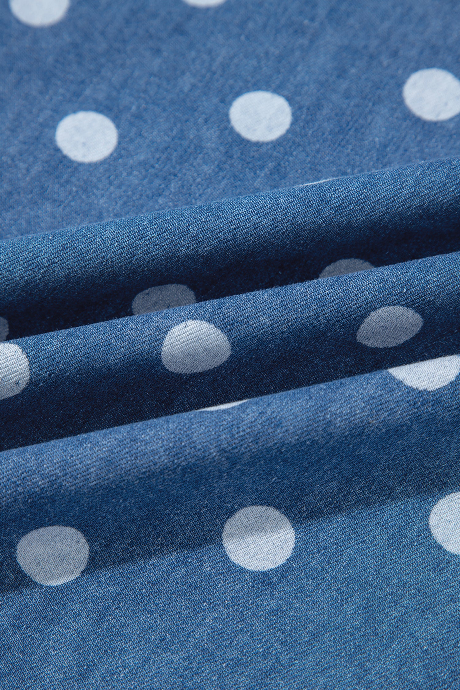 Polka Dot Denim Collared Button Up Jacket