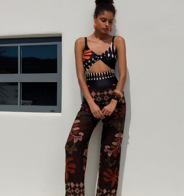 Women's 2-Piece Swimsuit Set with Wide-Leg Pants