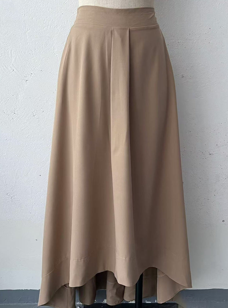 Minimalist A-Line Middle Length Skirt in Light Khaki