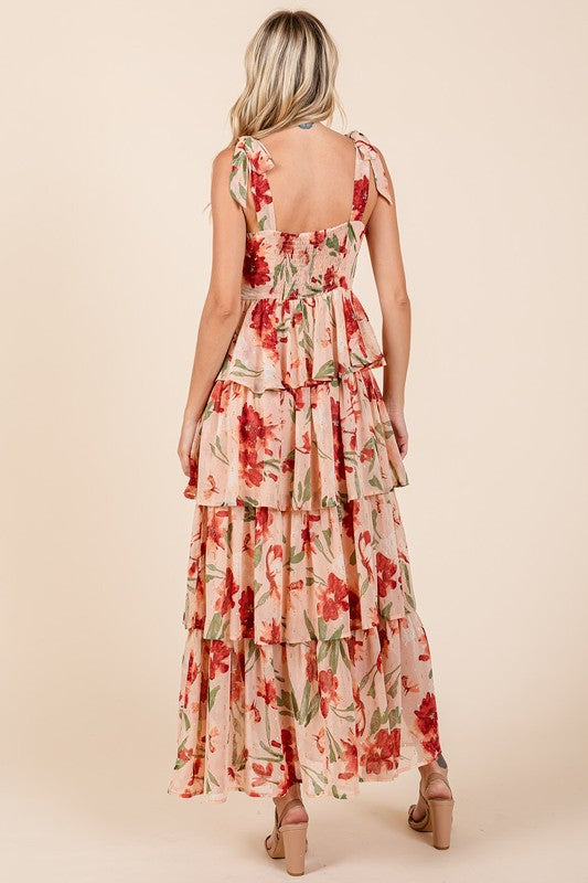 Layered Floral Sweetheart Neck Maxi Dress for Women