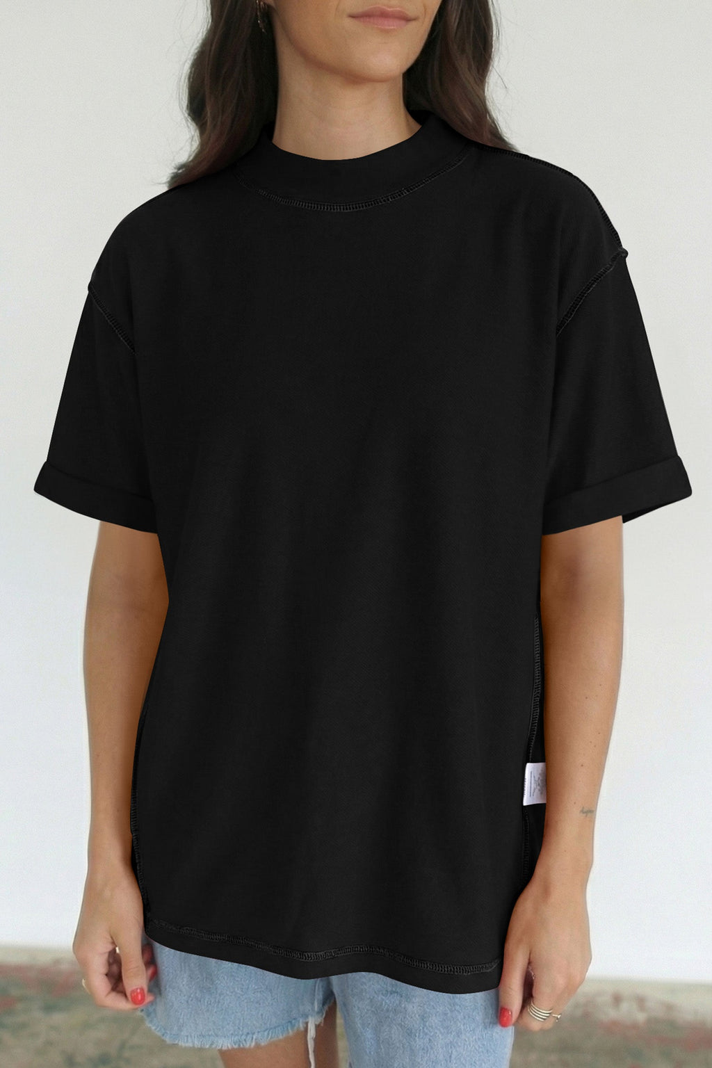 Solid High Neck Oversize Tee
