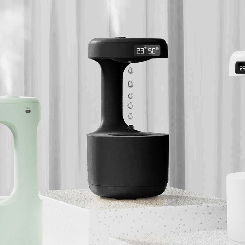 Anti-Gravity Water Drop Humidifier with LED Clock & Aroma Diffuser