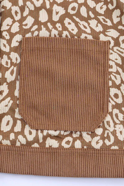 Women's Leopard Print Drop Shoulder Jacket in Brown and Beige