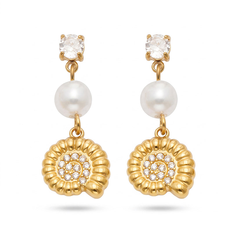 Bohemian Ocean Style High-quality Stainless Steel Seashell Shaped Pearl Earrings