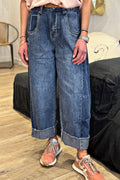 Ashleigh Blue Stitched Raw Hem Wide Leg Jeans