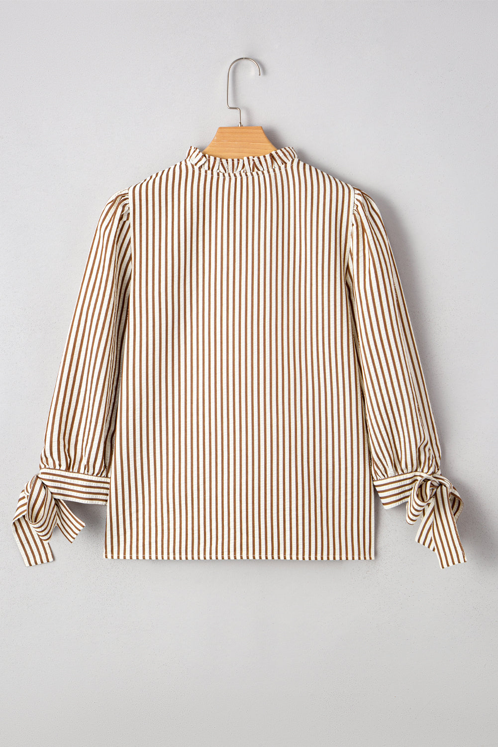 Blair Tied Cuffs Seersucker Blouse in Brown and White Stripe