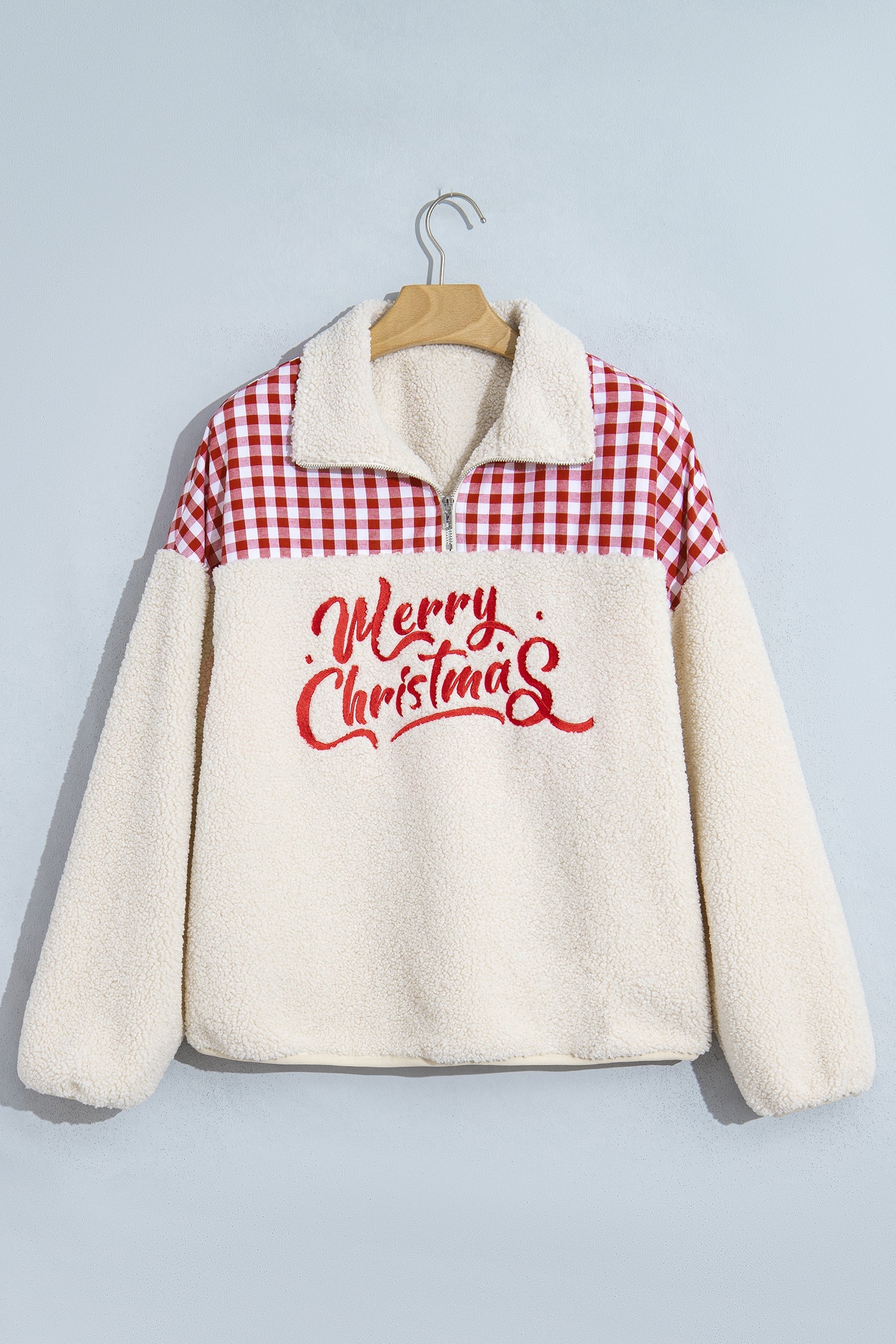 Merry Christmas Gingham Patchwork Fleece Sweatshirt