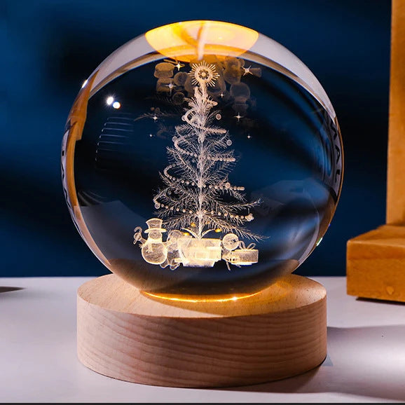3D Crystal Ball Night Lamp with LED Nebula and Solar System Glow
