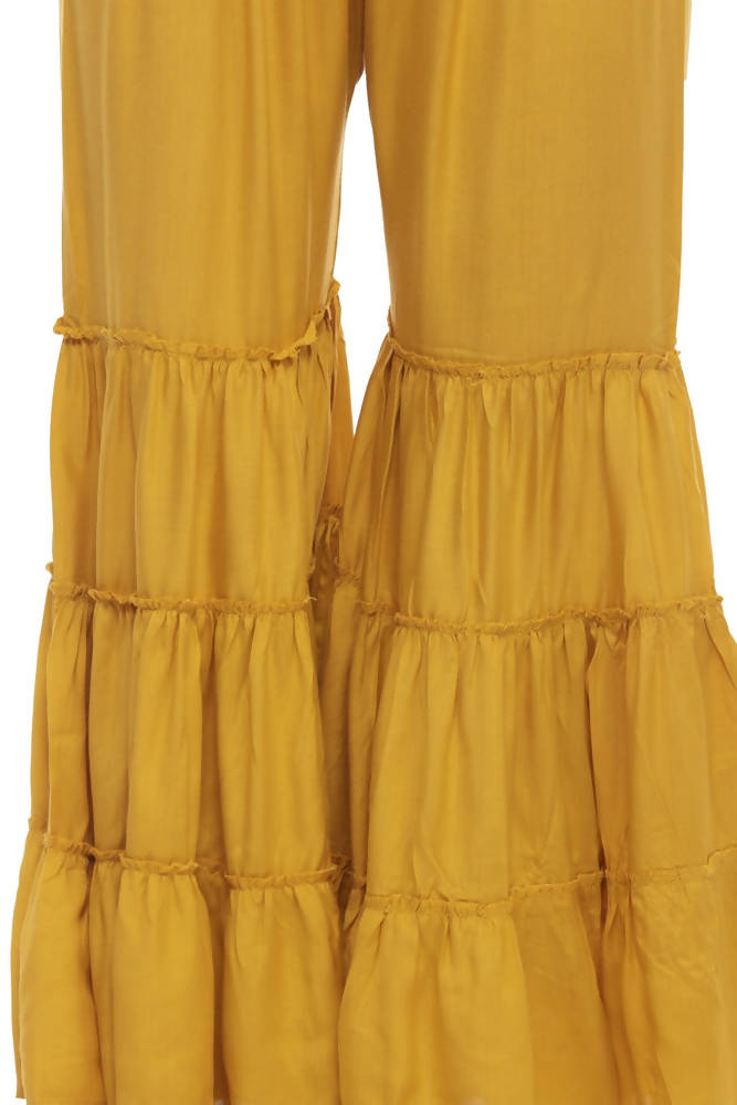 Mustard Wide Leg Rayon Cotton Palazzo Pants