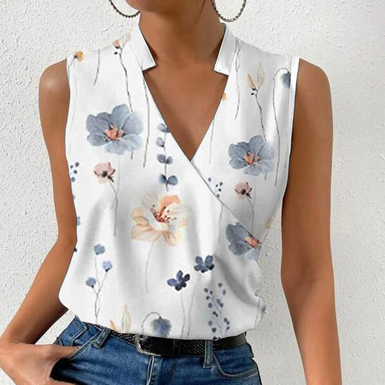 Women's Floral Digital Print Sleeveless V-Neck Summer Blouse - Image 9